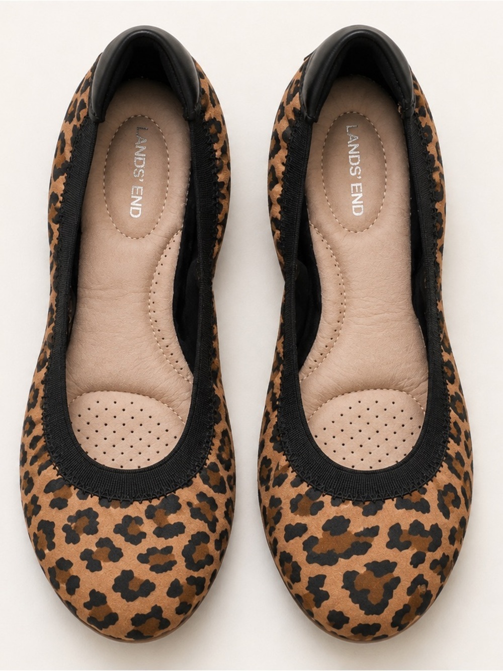 Lands' End Women's Leopard Print Ballet Flats - Brown/Black size 7